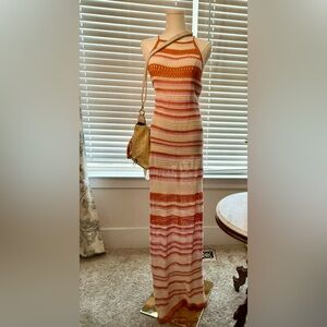 Striped Crochet Maxi Dress in Orange and Cream